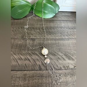 Elegant Silver and Pearl Tassel Necklace